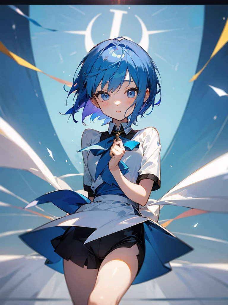Anime girl short blue hair ,fulfilling years,celebrating birthday,pov pelvis