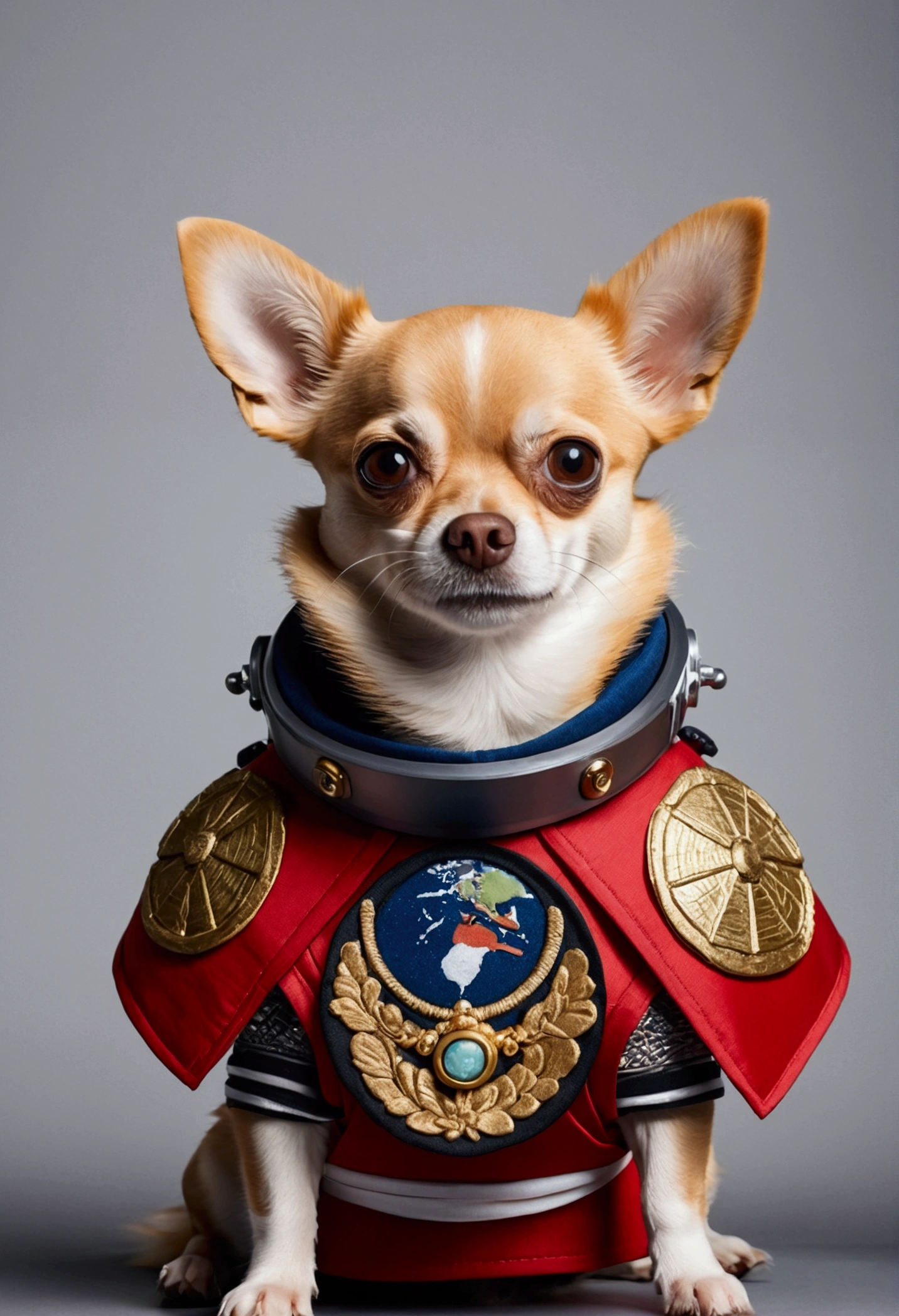Cute Chihuahua in samurai armor ,There is a cute dog with a bandana around its neck, Personified cute Chihuahua, inspired by Shiba Kōkan, Portrait of a cute Chihuahua, Portrait of a cute Chihuahua astronaut, cute corgi, Chihuahua, dogy, Cute Chihuahua Astronaut,