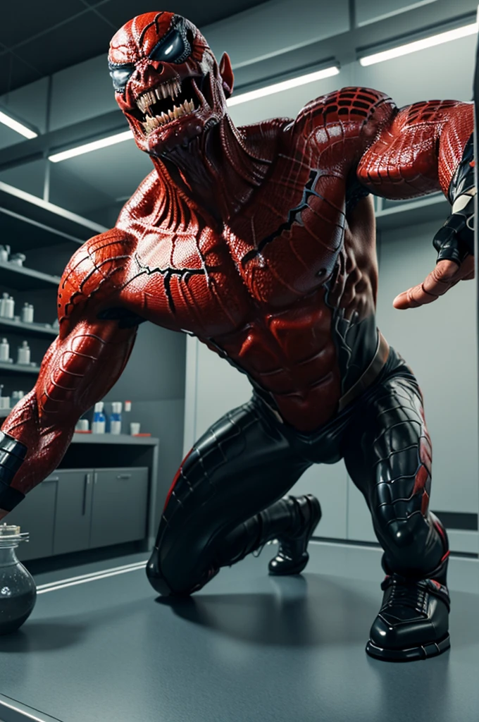 Generate a realistic 3D photo of a man milking venom from scorpion in laboratory