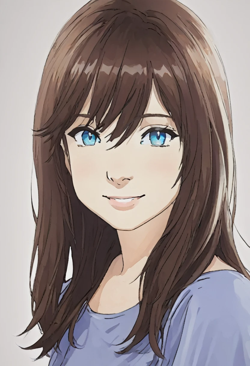 1 girl, Brown hair, blue eyes ,cheveux détacher, smile,