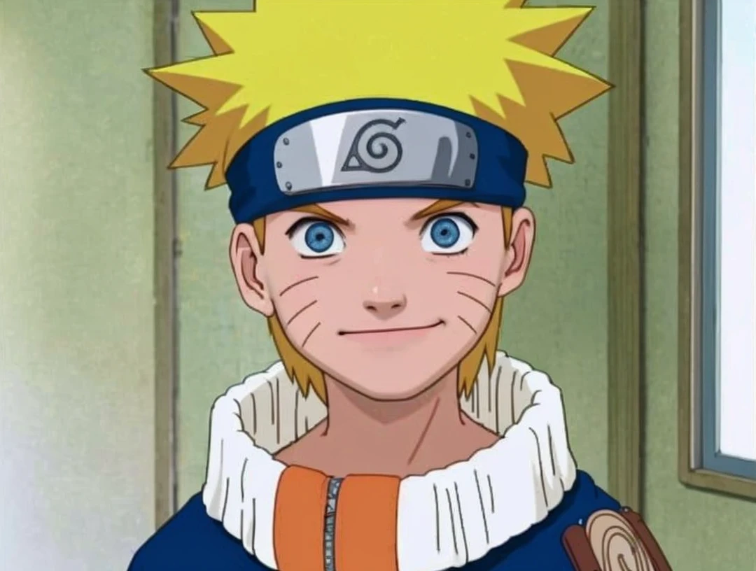 make to realistic, Extremely realistic, UHD, Focus, ((Best quality, 8K, Raw, Photography realistic:1.6)), (Masterpiece, Extremely high quality), (hyper realistic epic skin:1.5), a 15 year old Japanese male teenager, golden yellow hair, wearing a blue headband with an iron plate symbol of Konoha ninjutsu/Naruto Shippuden, blue eyes, face with three black lines on each cheek, wearing a thick orange and blue ninja jacket with a white collar, white patterned shoulders, wooden board background, all looks very realistic, realistic skin, realistic atmosphere, very detailed, heavy intricated, color balanced, professional photography, realistic eye reflection, realistic shadow, taken from the animated film Naruto Shippuden