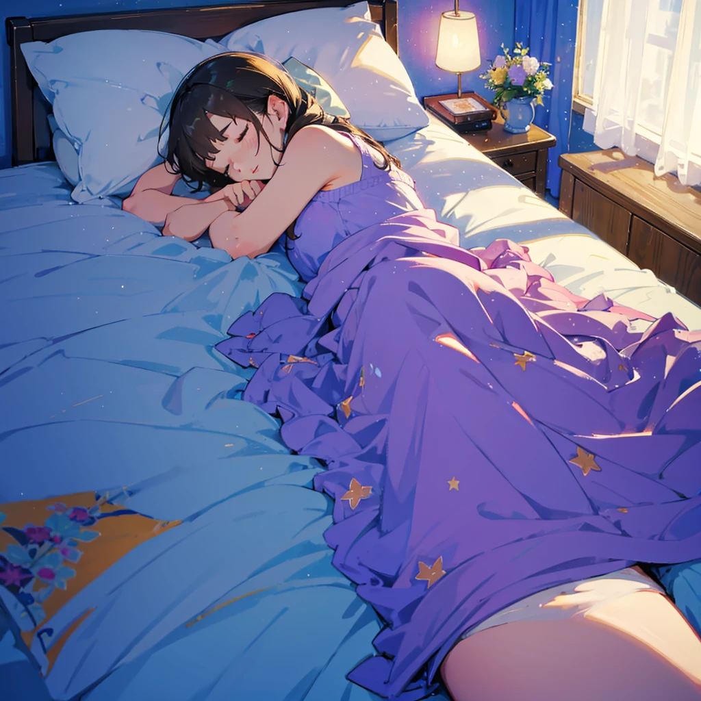Girl sleeping on the bed。