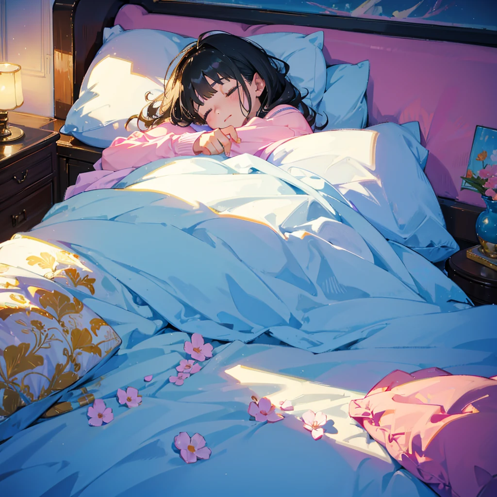 Girl sleeping on the bed。