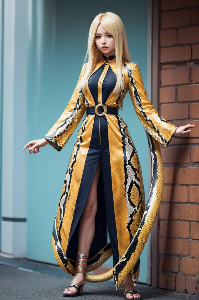 Blonde snake woman,with colorful clothing full body 