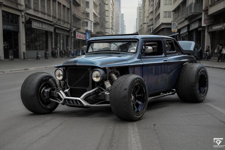 cyber punk(((Hot-Rod SUV)))、(shiny edge)、wide tires、parking、