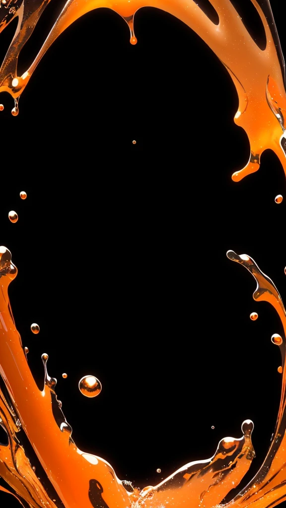 clear orange water on a completely black background, Luminous liquid, Realism, Photo, render 3d, water splash, masterpiece, 4K