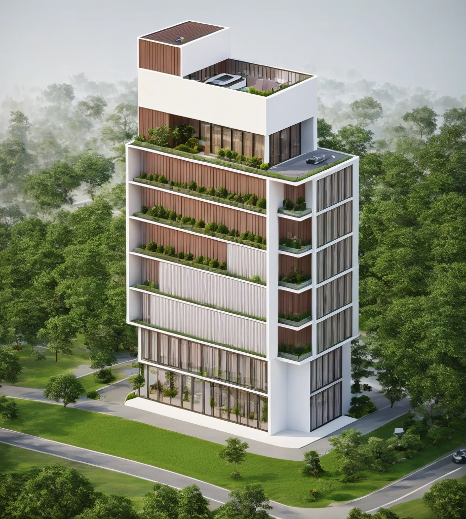 (masterpiece, best quality:1.2), rendering of a modern office building ,hotel, office building ,city landscape, white wall,