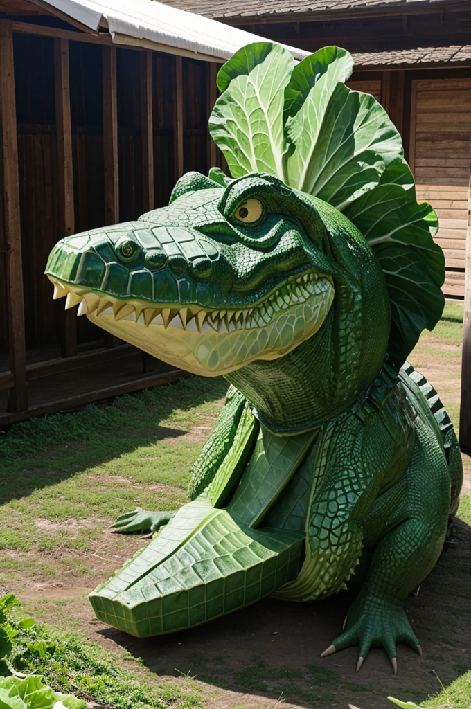 A man made a crocodile out of cabbage.