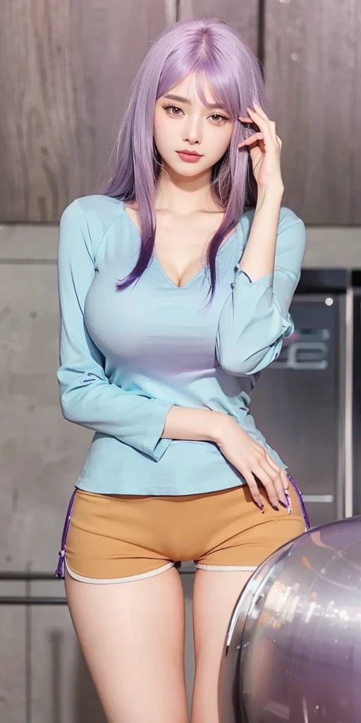 1girl,huge breast, purple hair, high quality, ultra detailed, masterpiece, realistic