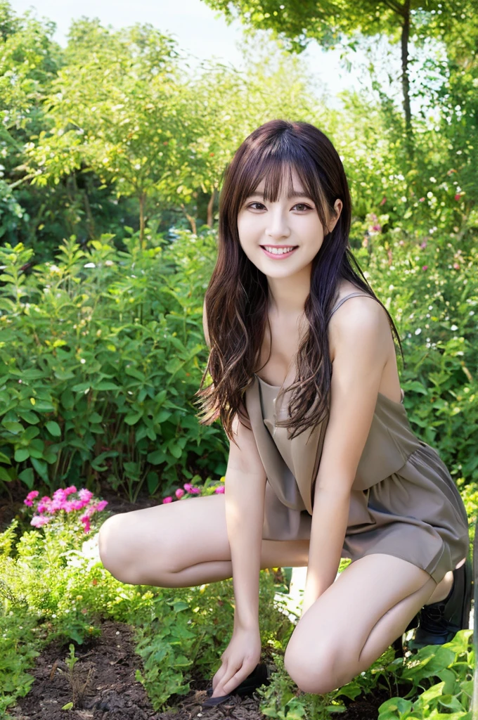 Minami Hamabe,(highest quality,16k,High resolution:1.2),Dark brown long hair,Girls in their 20s,Very detailed,One Girl,A beautiful 26 year old woman,(Minami Hamabe:1.3),(smile),garden,(high quality,ultra detailed,best quality,masterpice,4k,taken by nikon d750:1.0)