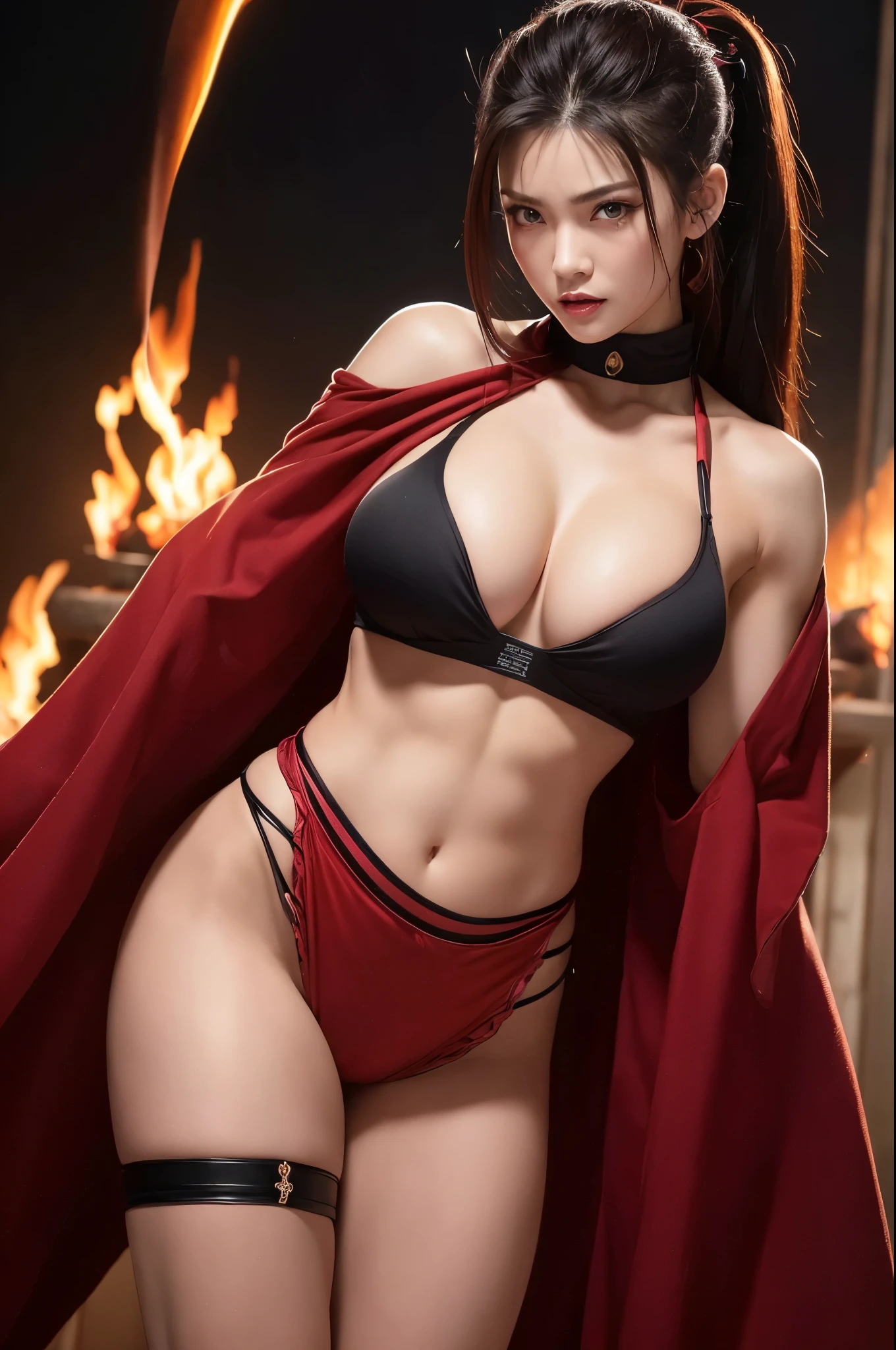 Woman body set large breasts, costume sexy lingerie, superman logo on chest, visible curves, Megan fox's face, breasts focus, sexy pose