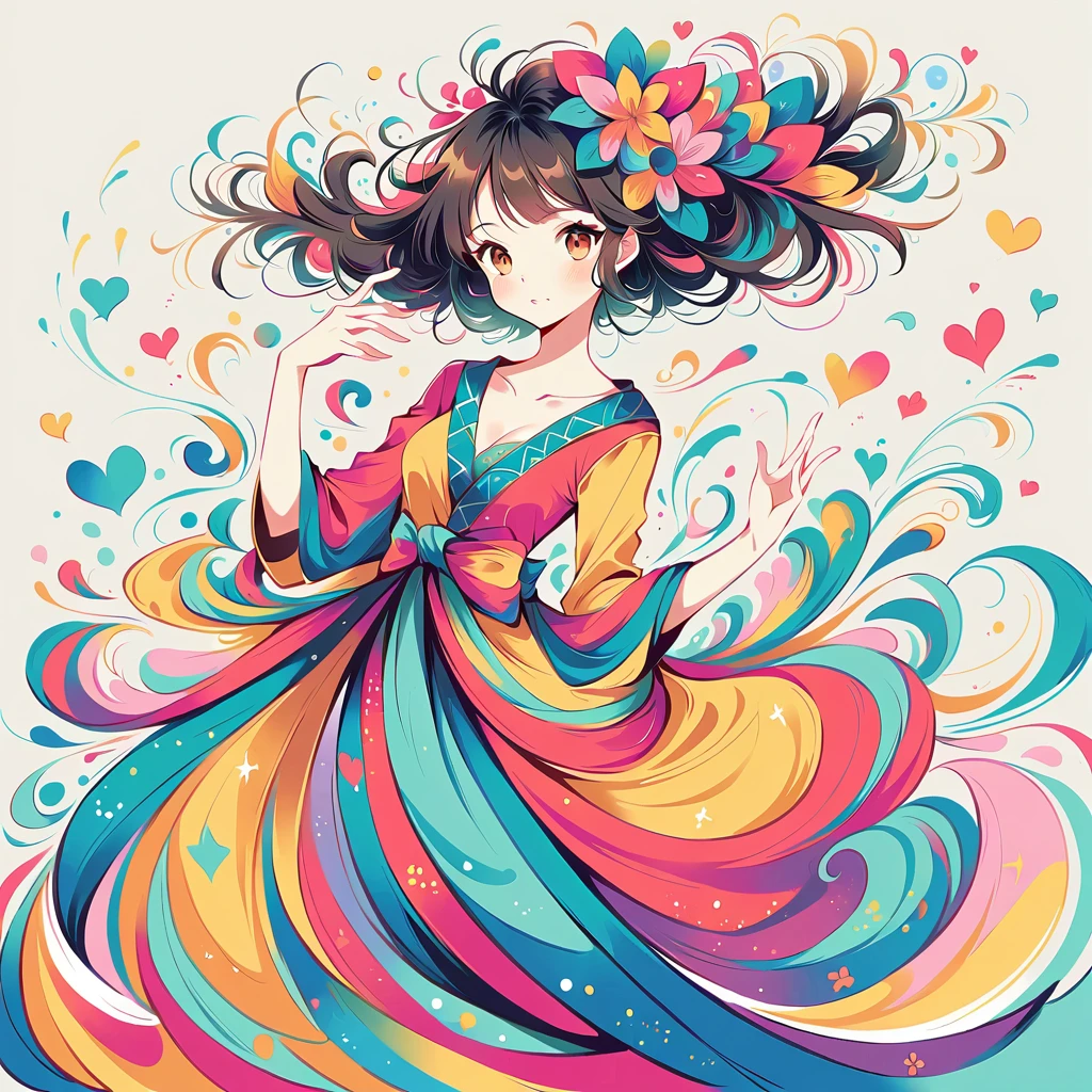 Mai Yoneyama style, Simple Line Initialism,Abstract art,Urban Background, colorful hearts ,(((The most beautiful girl of all time))),