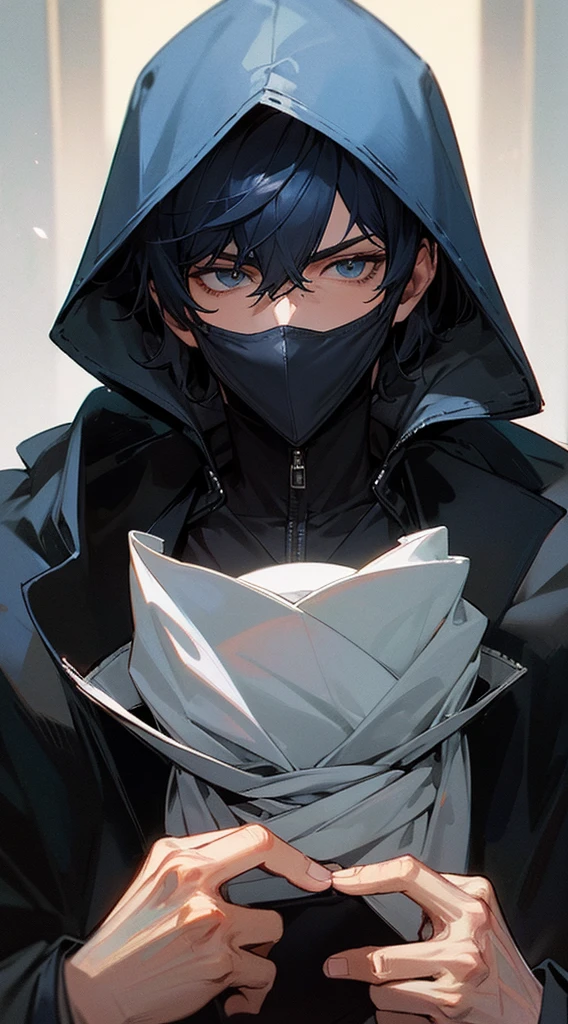 Handsome man with his face obscured by his hood、Intellectual、Suspicious atmosphere