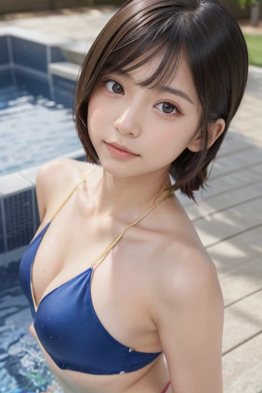 Highest quality, RAW Photos, Realistic, face, Incredibly beautiful girl, cute, length Hair,ponytail,Written boundary depth, High resolution, 超detailed, detailed, Very detaileded, extremely detaileded eye and face, Sharp pupils, Realistic students, Sharp focus, Cinema Lighting, Japanese, Short Woman, Physical build, Short arms, length, Narrow eyes, Fleeting atmosphere, , Brown bob hair, ((thin唇)), White top and bottom underwear, masterpiece, Highest quality, detailedな肌, detailedなface, fine grain, 8k, Excellent anatomy, Upper body portrait,flat breasts, small breasts, small,( small bust: 1.2), small bust, (slim, small, flat, small), thin, Delicate and sexy collarbone, One Girl, (beautiful girl, Delicate girl:1.3), (12 years old, (ワンピースSwimwear, Swimwear:1.2),
break, (Pool:1.3),
break, Very beautiful eyes, (Symmetrical eyes:1.3),
break, small胸, Brown eyes, Parted bangs, Brown Hair, (Upper teeth, 最高の笑face:0.2),
break, (目とfaceの細部まで:1.0),
break, (masterpiece, Highest quality, 超detailed, detailedなface, 8k)
