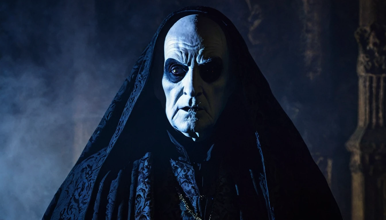The ghostly figure of Lord Blackwood, his eyes glowing with sorrow and rage.