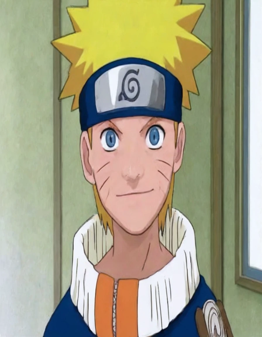 make to realistic, Extremely realistic, UHD, Focus, ((Best quality, 8K, Raw, Photography realistic:1.6)), (Masterpiece, Extremely high quality), (hyper realistic epic skin:1.5), a Japanese male teenager, heavy detailed hair, golden yellow hair, wearing a blue headband with an iron plate symbol of Konoha ninjutsu/Naruto Shippuden, blue eyes, face with three black lines on each cheek, wearing a thick orange and blue ninja jacket with a white collar, white patterned shoulders, wooden board background, all looks very realistic, realistic skin, realistic atmosphere, very detailed, heavy intricated, color balanced, professional photography, realistic eye reflection, realistic shadow, taken from the animated film Naruto Shippuden