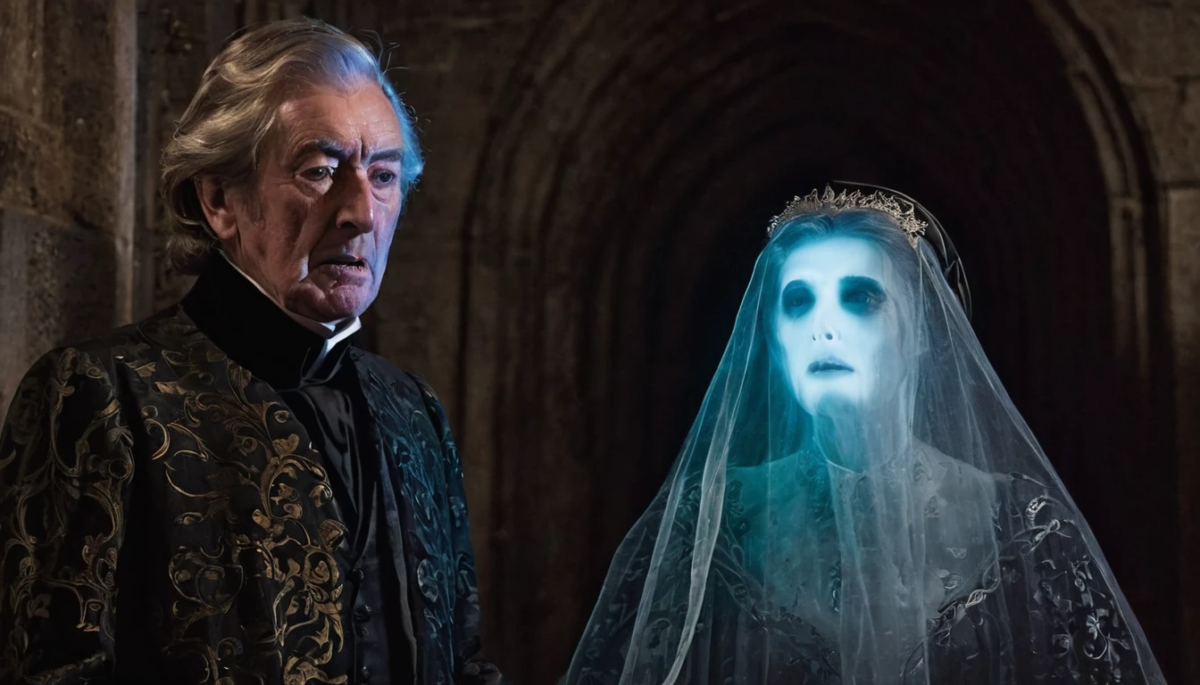 Lord Eleanor recounting his story, his ghostly form flickering with emotion.