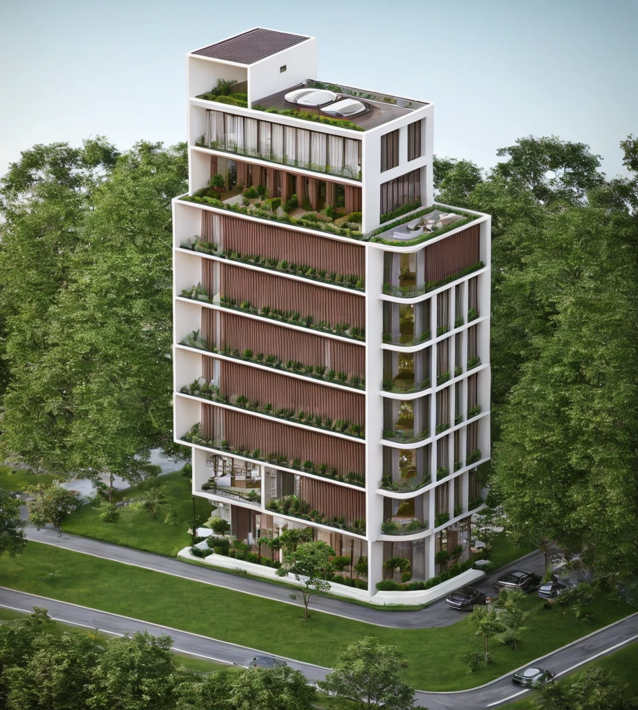 (masterpiece, best quality:1.2), rendering of a modern office building ,hotel, office building ,city landscape, white wall,