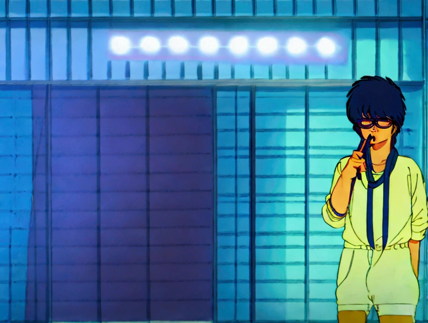 City Pop、New Retro、Pure Cafe、smoking、coffee、Adult male、wear glasses、designer、Emotional