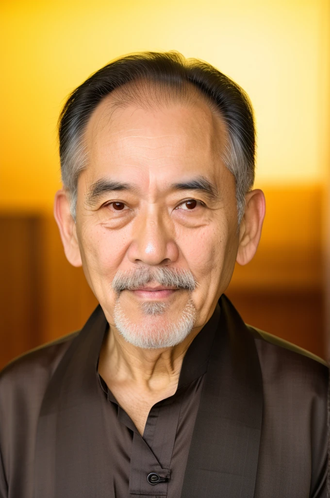 RAW photo of an 80 year old man, wearing a black ao dai, Asian, short black hair, long white beard, long white mustache, real face, real skin, (photorealistic:1.4), (high Detail soft skin :1.2 ), 8k uhd, dslr, Soft light, high quality, film grain, Fujifilm XT
