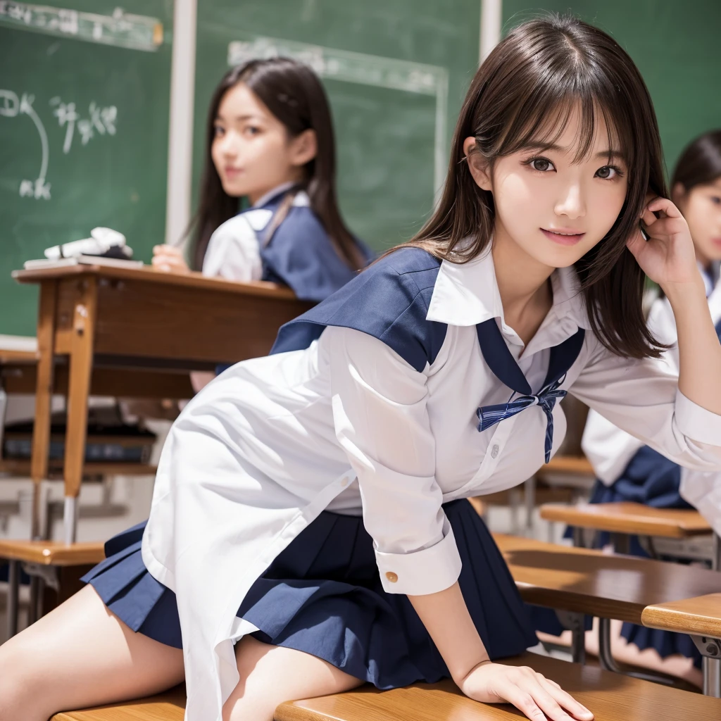 Tabletop, Highest quality, Japanese girl,One Girl, 8k, RAW Photos, Highest quality, Tabletop, んdebtdebt:1.2, Highly detailed RAW color photos, Professional Photos, (Realistic, Realistic:1.37), (Highly detailed skins:1.2), Ultra-high resolution, (Lens: 50mm), (debt/1.2),Exquisitely drawn eyes,Staring at the audience,
Break with one girl (Many elderly people:1.4), Beautiful Face, cute,(smile:1.05),(20-year-old, Large Breasts, Wide Hips,Straight hair, (short hair), Iris, white and fine skin,Small Mouth, high cheekbones (meaning), Sexy pose,(Leaning forward:1.3),(The to the debtW:1.1),White panties、Korean Idol、Nogizaka Idol、Gravure idol pose、adult、、(Tabletop, Highest quality:1.3), (超精細8k CG:1.2), (超Realisticな:1.35), (Realistic:1.45), (Realistic:1.4), Cowboy Shot,
A beautiful Japanese woman, 22 years old, Supermodel, Japanese Idols, __Performance__, Large Breasts, (sitting on desk:1.1), (school uniform:1.4), (Spread your legs:1.2),
(School classroom background:1.1),