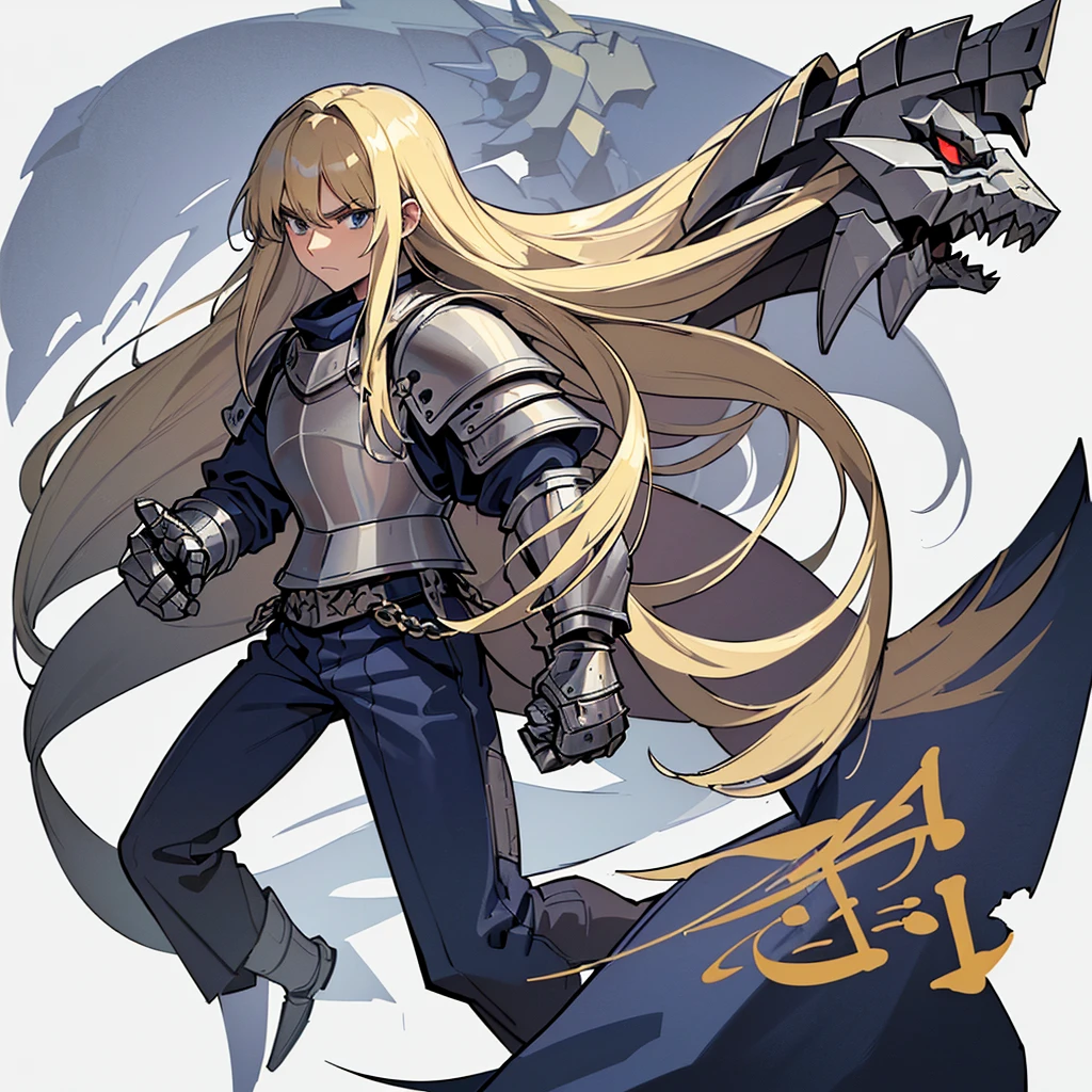 (Full body character concept)、((((Solo))))、Highest quality, Best Quality, Best illustrations, (((Grey Armor)))、(((Blond long hair man、Long-haired man、male、24-years-old、Cool guy)))、(Medieval Knight)、(Navy blue trousers)、(get annoyed、Clench your teeth)、(Living in the desert)、(White background)、Run、Dramatic Angle、(From the side)
