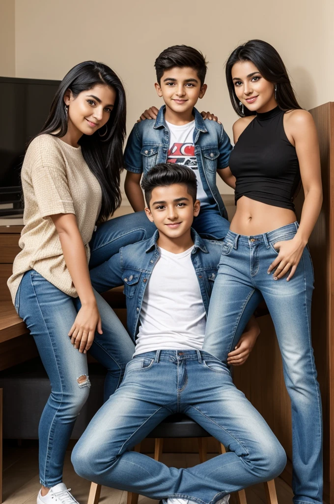 Akti boy is sitting on Akti Sufa wearing jeans and Sarot with his Pison and two fans