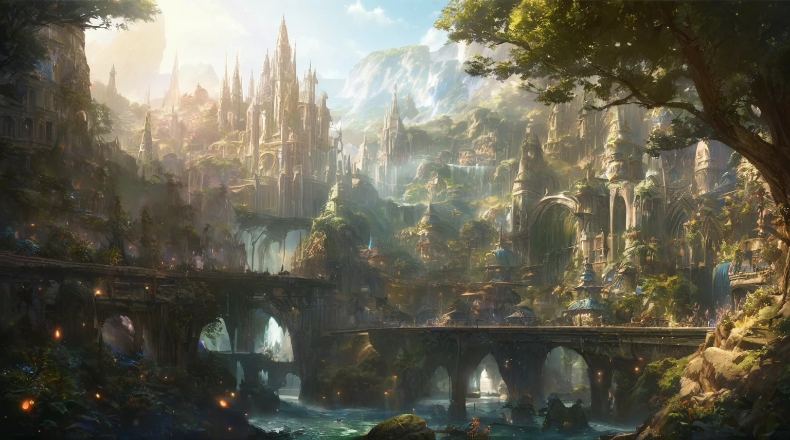 A painting of a Highly detailed, beautiful landscape, Futuristic Elven fantasy city, metropolitan, elven architechture, beautiful beach, concept art inspired by Tosa Mitsuoki, pixiv contest winner, best quality, fantasy art, beautiful anime scene, , dream painting, Anime Background Art, Fantasy Landscape Art, Fantasy Night, Anime Background, Background Artwork, Fantastic Art, Atmospheric Anime, Starry Sky, Detail Enhanced.