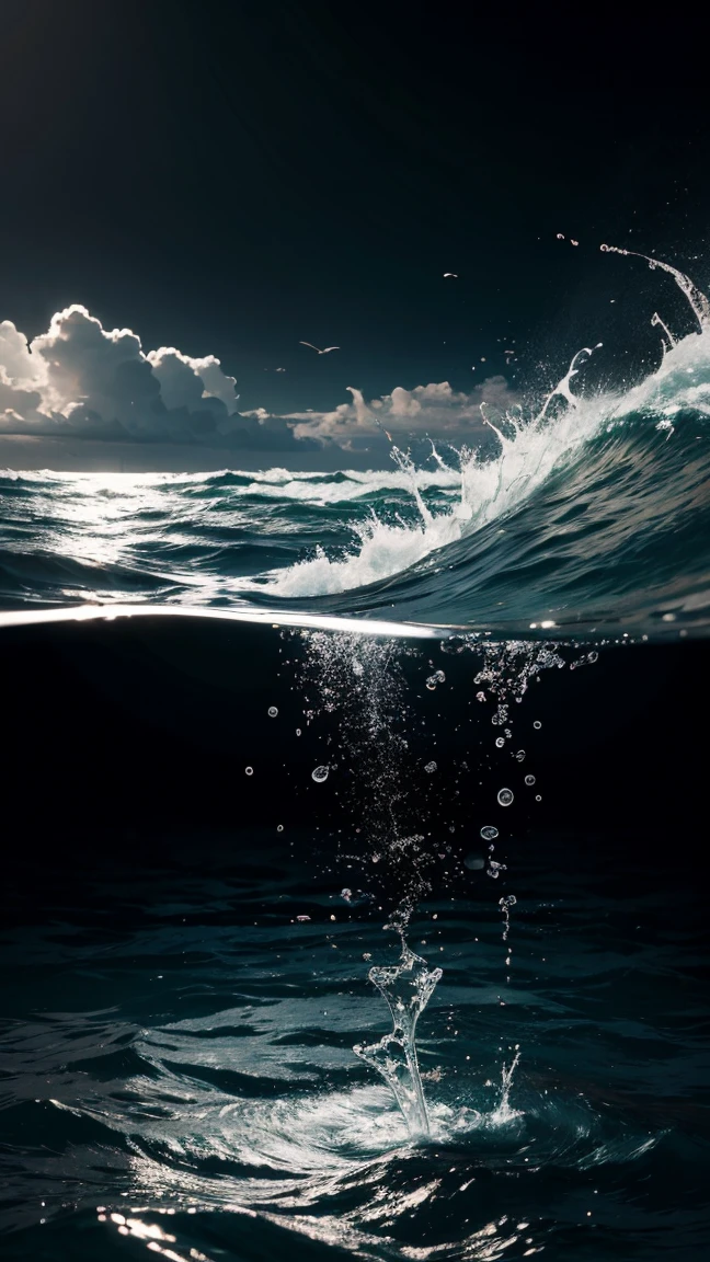 beautiful cinematic splash of clear water on flat black background, Realism, photo, 3D render, masterpiece