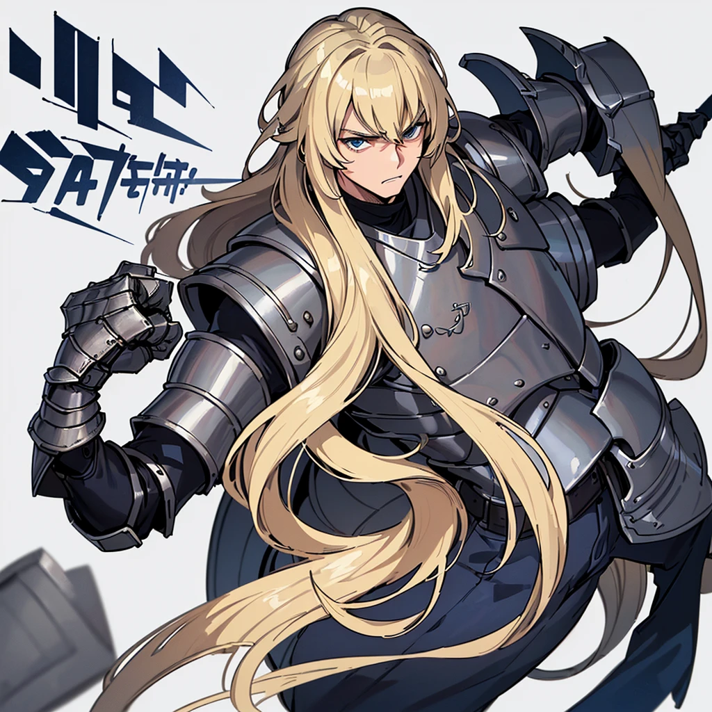 ((((Solo))))、(whole body)、Highest quality, Best Quality, Best illustrations, (((Grey Armor)))、(((Blond long hair man、Long-haired man、male、24-years-old、Cool guy)))、(Medieval Knight)、(Navy blue trousers)、(get annoyed、Clench your teeth)、(Living in the desert)、(White background)、Run、Dramatic Angle、(From the side)