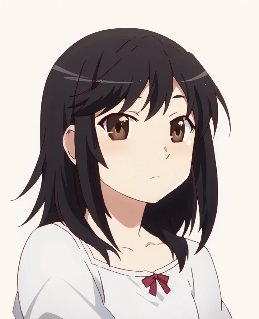 1 fille, MignonStyle, haut du corps, yeux bleus, cheveux bruns, cheveux longs avec une frange, Cheveux flottants,cute