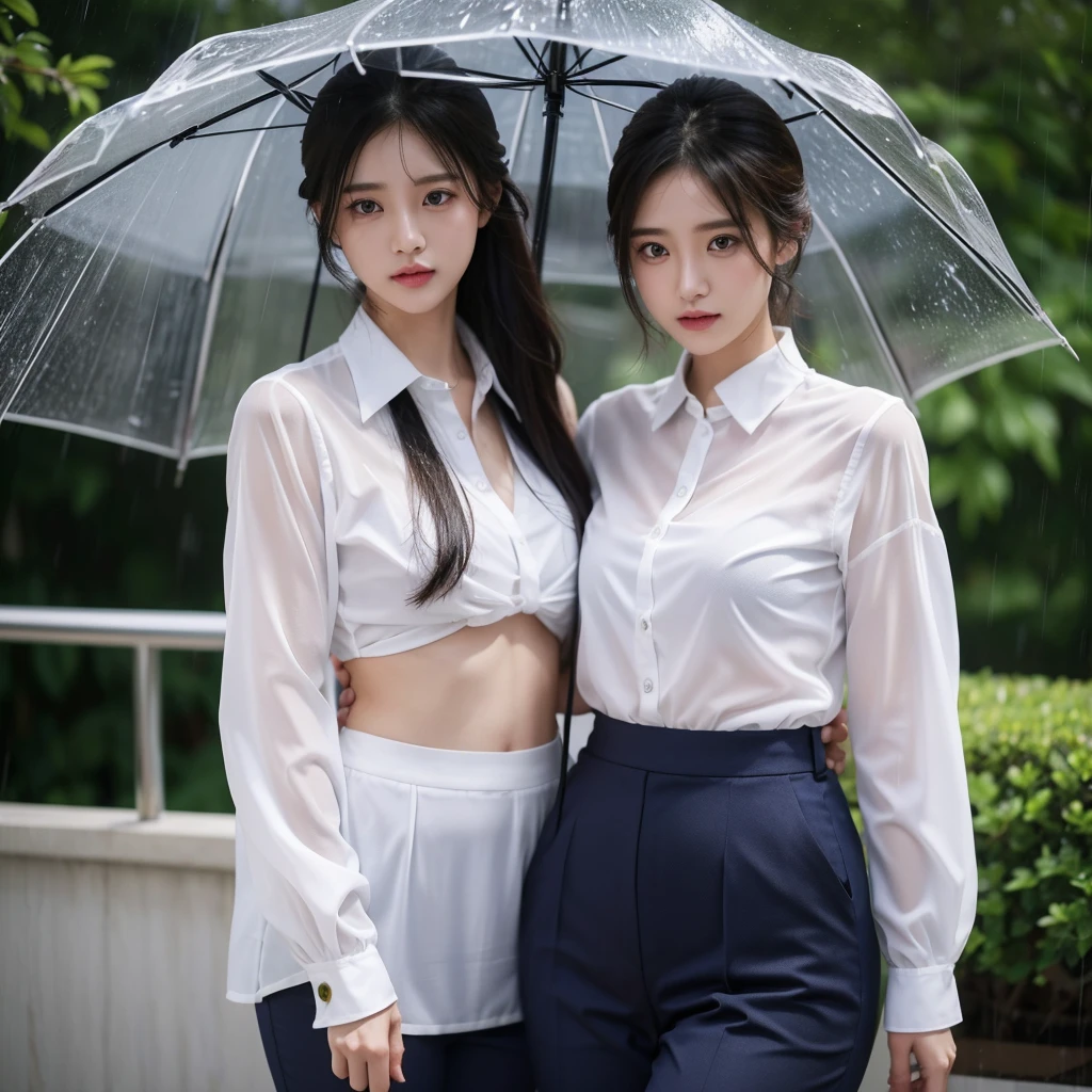 typhoon、No umbrella、Beautiful woman in the rain、雨で濡れたBeautyOL、Detailed face、Realistic、beautiful girl、Beauty、Office Lady Uniform、beauty、Beautiful woman、Narrow waist、Handsome woman、Tight pants look、suit、Sexy pose、タイトなsuitパンツ、雨で濡れたsuit、Wet shirt、See-through shirt、Shot in heavy rain、See-through underwear