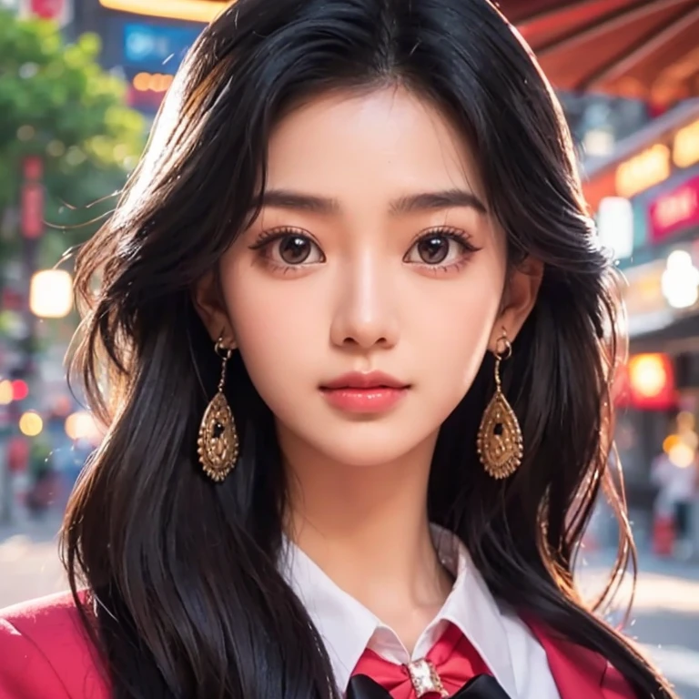 Close-up photo, Young Southeast Asian woman with a round face,black eyes,abdominal muscles, perfect body, outdoor, Warm light, The morning sun shines beautifully., (digital painting, HDR, high contrast), 3d, 8k, 45,000,000 pixcls, realistically,