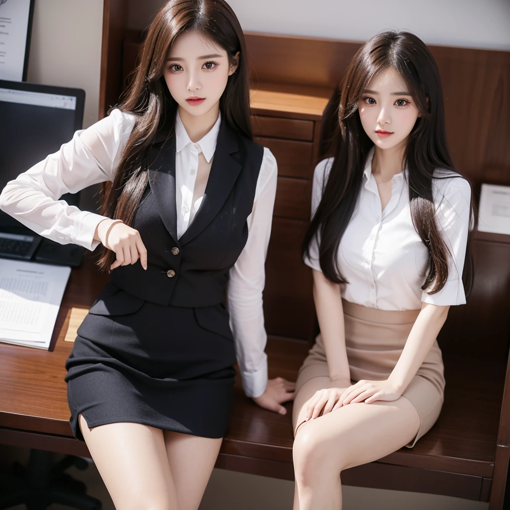 Beauty、BeautyOL、Detailed face、Realistic、beautiful girl、Beauty、Office Lady Uniform、beauty、Beautiful woman、Narrow waist、Handsome woman、Tight skirt look、suit、Sexy pose、mini skirt