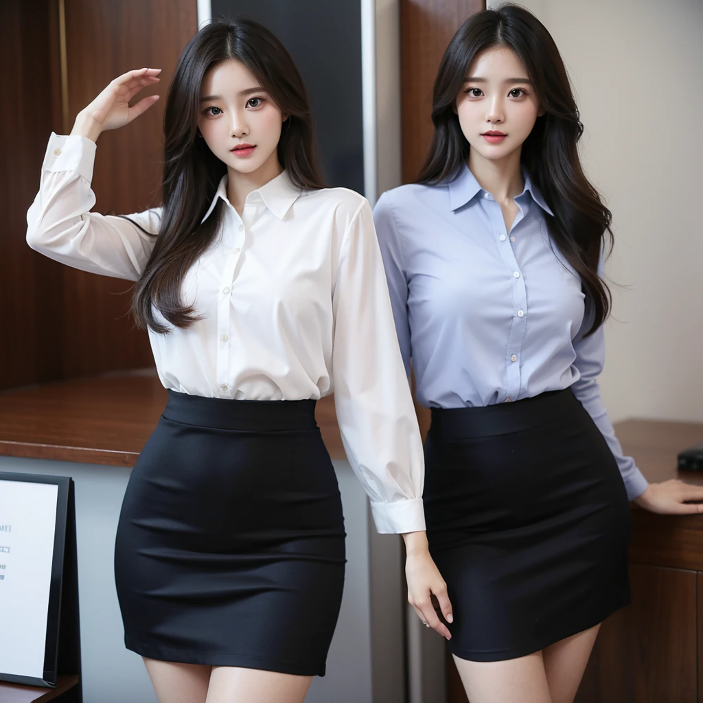 Beauty、BeautyOL、Detailed face、Realistic、beautiful girl、Beauty、Office Lady Uniform、beauty、Beautiful woman、Narrow waist、Handsome woman、Tight skirt look、suit、Sexy pose、mini skirt