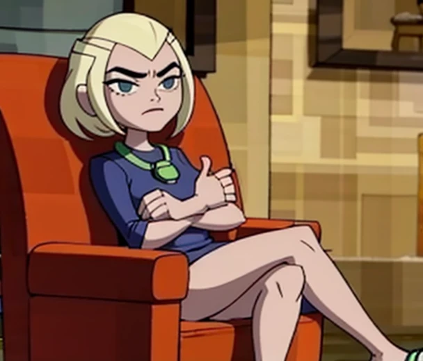 1girl,lifeland,sitting,crossed legs,chair