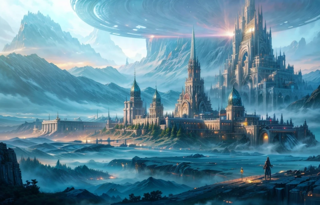 A painting of a Highly detailed, beautiful landscape, Futuristic Elven fantasy city, metropolitan, elven architechture, beautiful beach, concept art inspired by Tosa Mitsuoki, pixiv contest winner, best quality, fantasy art, beautiful anime scene, , dream painting, Anime Background Art, Fantasy Landscape Art, Fantasy Night, Anime Background, Background Artwork, Fantastic Art, Atmospheric Anime, Starry Sky, Detail Enhanced.
