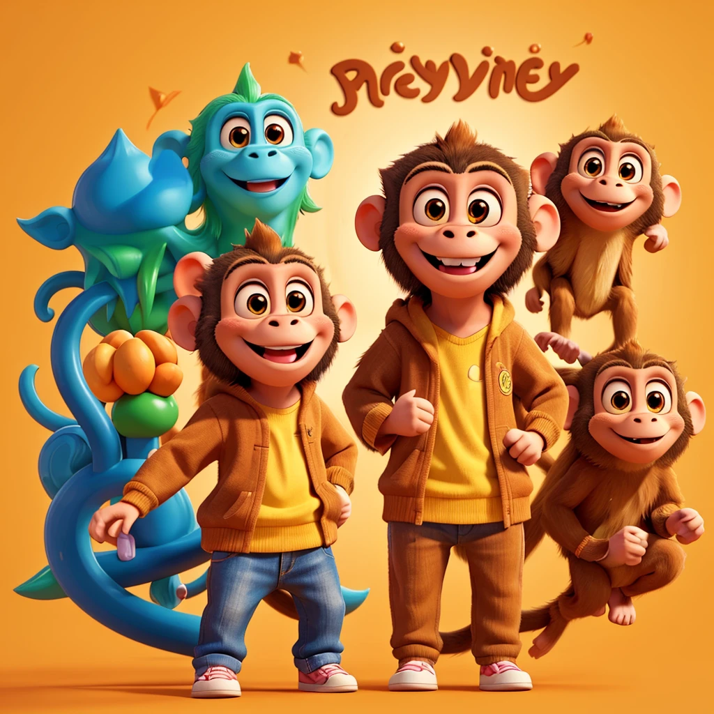 "Create a playful and vibrant logo featuring a smiling monkey with shining, expressive eyes. The monkey should exude a cheerful and friendly vibe, capturing a sense of fun and approachability. Use bright, eye-catching colors to make the logo stand out and convey a sense of joy and liveliness."