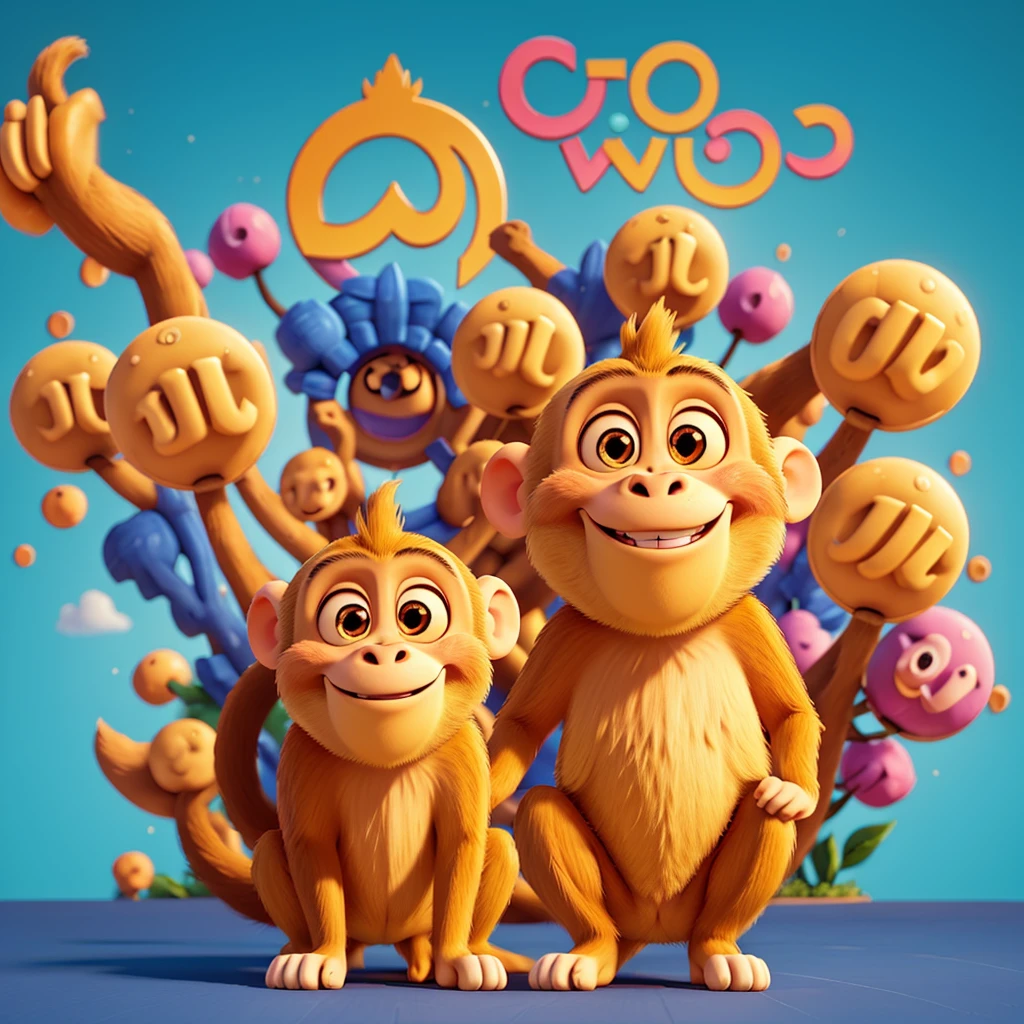 "Create a playful and vibrant logo featuring a smiling monkey with shining, expressive eyes. The monkey should exude a cheerful and friendly vibe, capturing a sense of fun and approachability. Use bright, eye-catching colors to make the logo stand out and convey a sense of joy and liveliness."