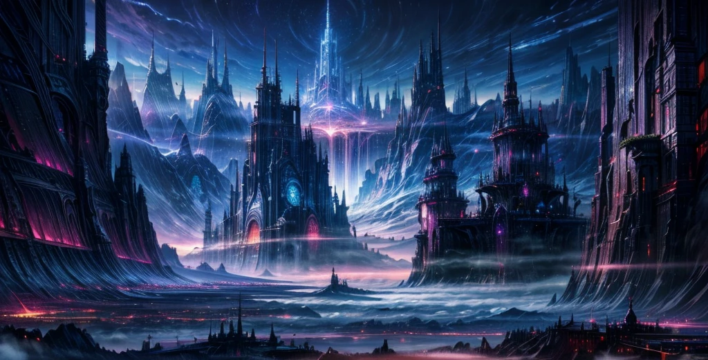 A painting of a Highly detailed, beautiful landscape, Futuristic fantasy city, metropolitan. concept art inspired by Tosa Mitsuoki, pixiv contest winner, best quality, fantasy art, beautiful anime scene, , dream painting, Anime Background Art, Fantasy Landscape Art, Fantasy Night, Anime Background, Background Artwork, Fantastic Art, Atmospheric Anime, Nightime, Starry Sky, Detail Enhanced.