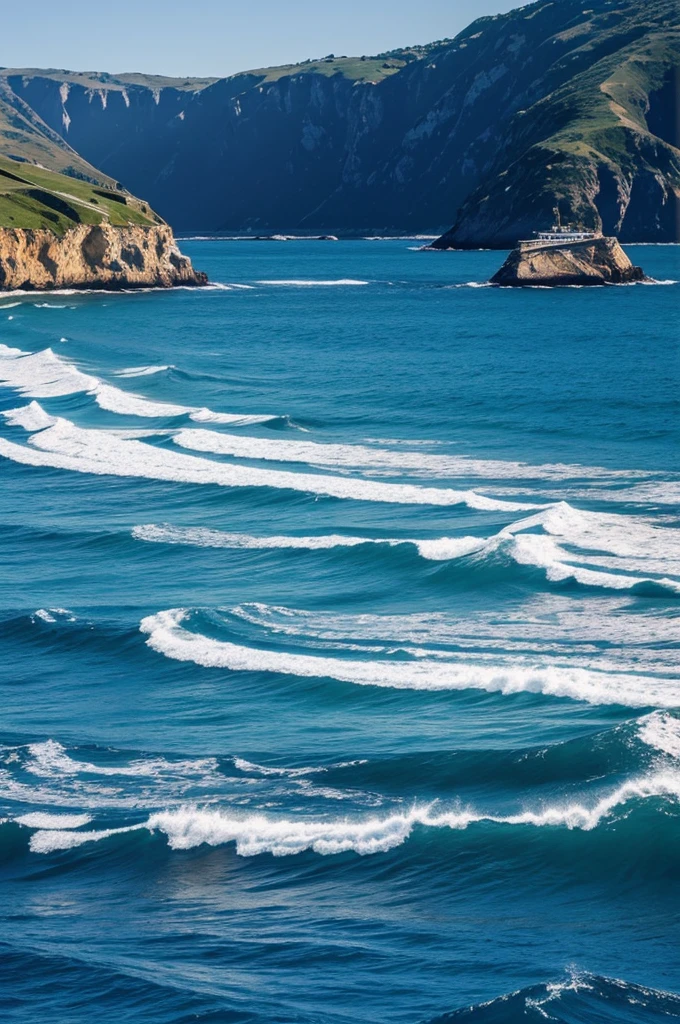 Create a blue sea with beautiful landscapes