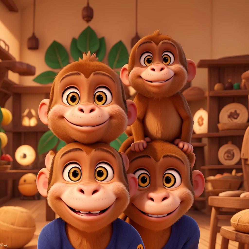 "Design a logo featuring the face of a monkey with shining, expressive eyes and a warm, friendly smile. Focus on capturing the playful and cheerful essence of the monkey through its facial expression. Use vibrant and appealing colors to make the logo engaging and memorable."