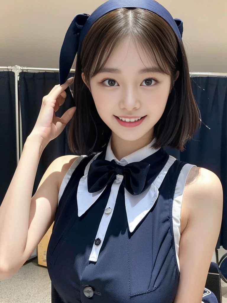 (Super cute Korean high school girls duo take photos 1.2)(grin,Smile)(Beautiful Sweat:1.1)(16K, RAW Photos, Highest quality, masterpiece: 1.2),(Beautiful short bob hair with even bangs, black hair) Super detailed, Super Resolution, (Genuine, Genuine photos: 1.37), Portraiture, High-resolution RAW color photos, Professional photos, Very detailed, 8k wallpaper, Very detailed CG Unity 8k wallpaper, Very detailed beautiful girls, Very detailed faces, ((whole body)), beautiful woman, Huge breasts,(huge boobs:1.1) (Big Boobs:1.1), Beauty college student (A tight, girly, navy sleeveless  with ribbon),high school girl, Korean Girls,(K-POP Female Idols), (Idol-class beauty)(Beautiful high school girl:1.1)(Disneyland)(18-year-old)(Stylish school uniform-style outfit:1.1)(Group photo:1.1)(Disney headbands:1.0)