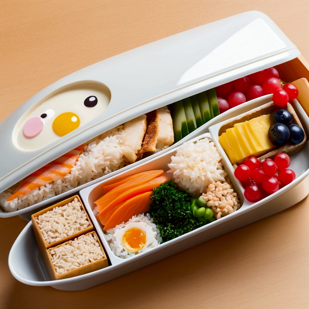Create an illustration that meets the following conditions:。-Use for icons。-The frame is related to the photo.　-This is a Shinkansen E7 series bento.。-Please faithfully reproduce this photo and create a high-quality illustration.