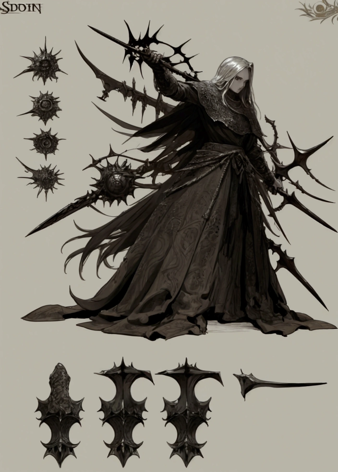 elden ring, dark souls, concept art sheet, items, weapons