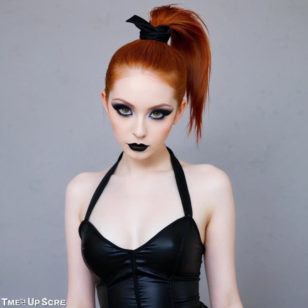 score_8_up, score_7_up, score_6_up, ginger girl, , goth make up black, ponytail hair, posing naked