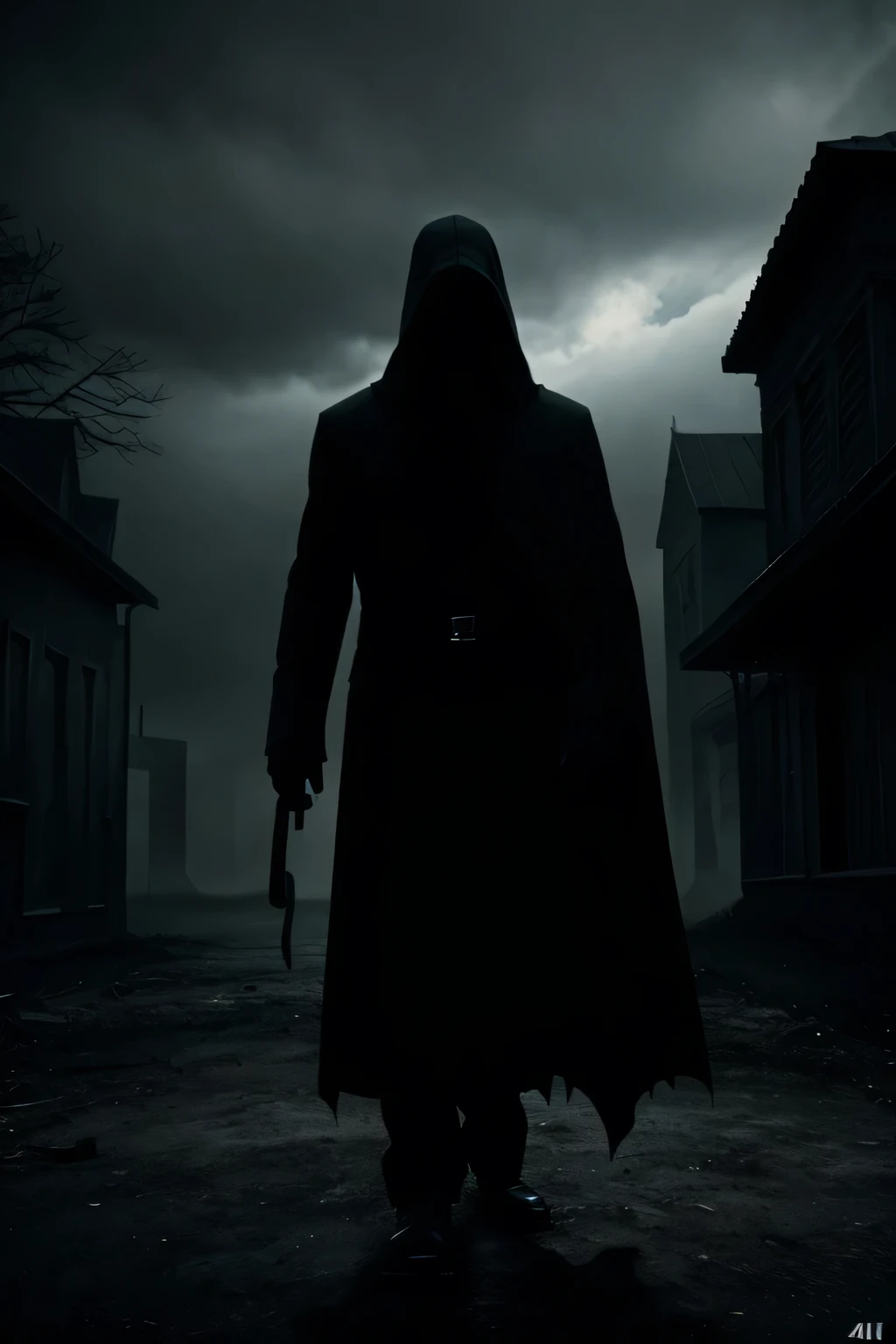 a ominous figure, floating like a horrible shadow, silhouette of mangled features, accompanied by weird sounds, screaming and howling, towering figure, spirit of a murdered man, faceless shadow, dark ominous atmosphere, detailed horror, moody lighting, cinematic composition, dramatic shadows, grim reaper, dark fantasy, gothic style, chiaroscuro, surreal, dark tones, brooding, haunting, eerie, unsettling, (best quality,4k,8k,highres,masterpiece:1.2),ultra-detailed,(realistic,photorealistic,photo-realistic:1.37)