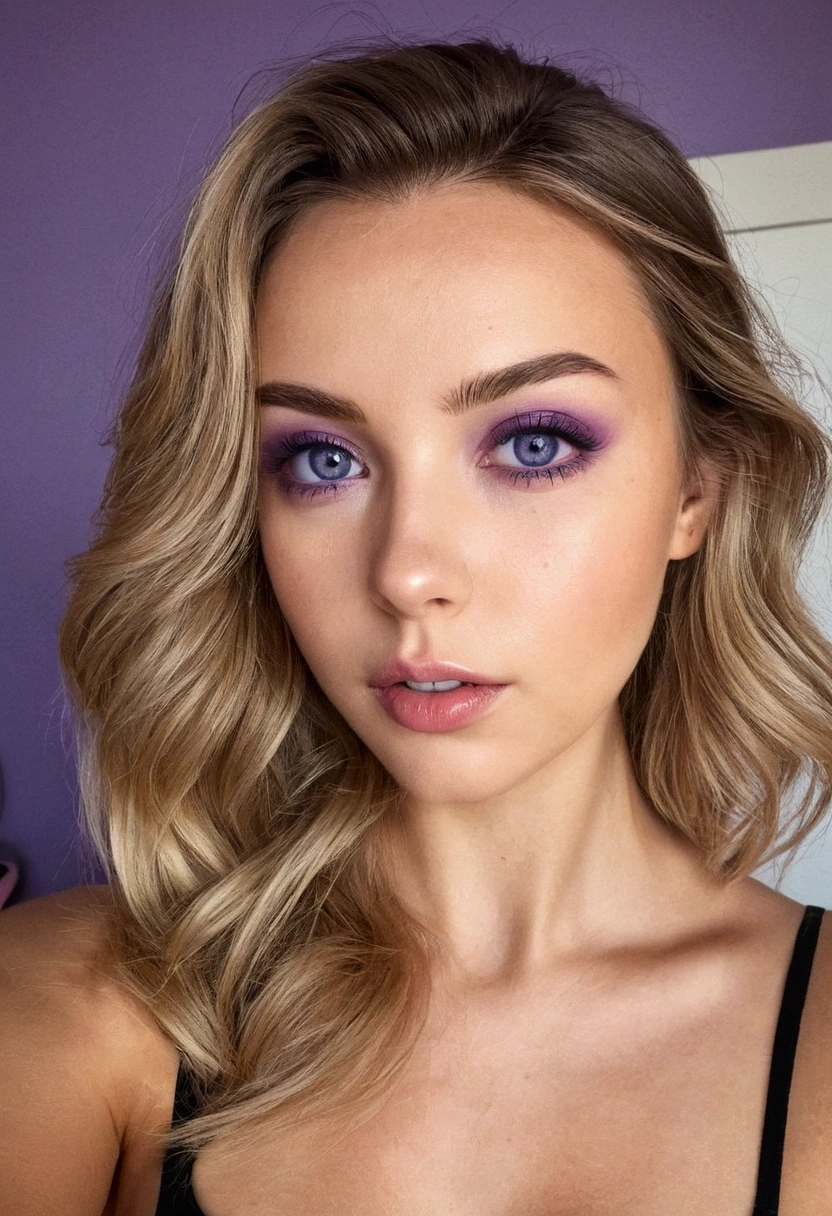 arafed femme jeune espagnole , fille sexy aux yeux bleus, Ultra réaliste, minutieusement détaillé, portrait sophie mudd, cheveux blonds et yeux amande, selfie d'une jeune femme, yeux de la chambre, violette myers, sans maquillage, maquillage naturel, regarder directement la caméra, visage avec artgram, maquillage subtil, superbe photo de tout le corps à genoux sur le lit, dans la chambre, buste de taille moyenne à grande