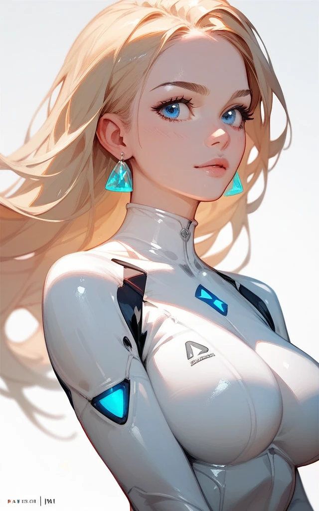 girl, white plug suit, blonde, blue eyes, Hyper Realistic