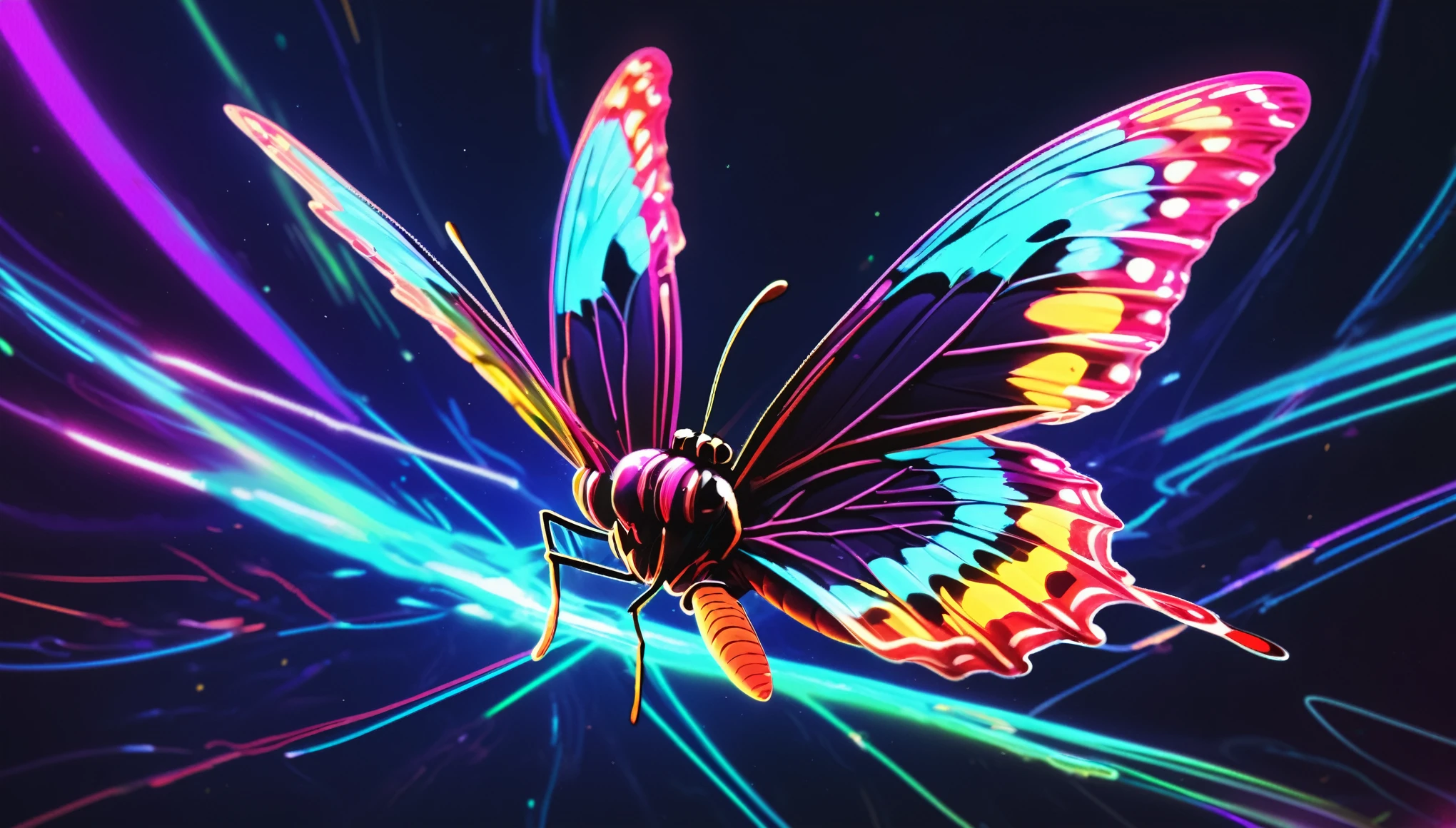 
a butterfly flying. neon strokes